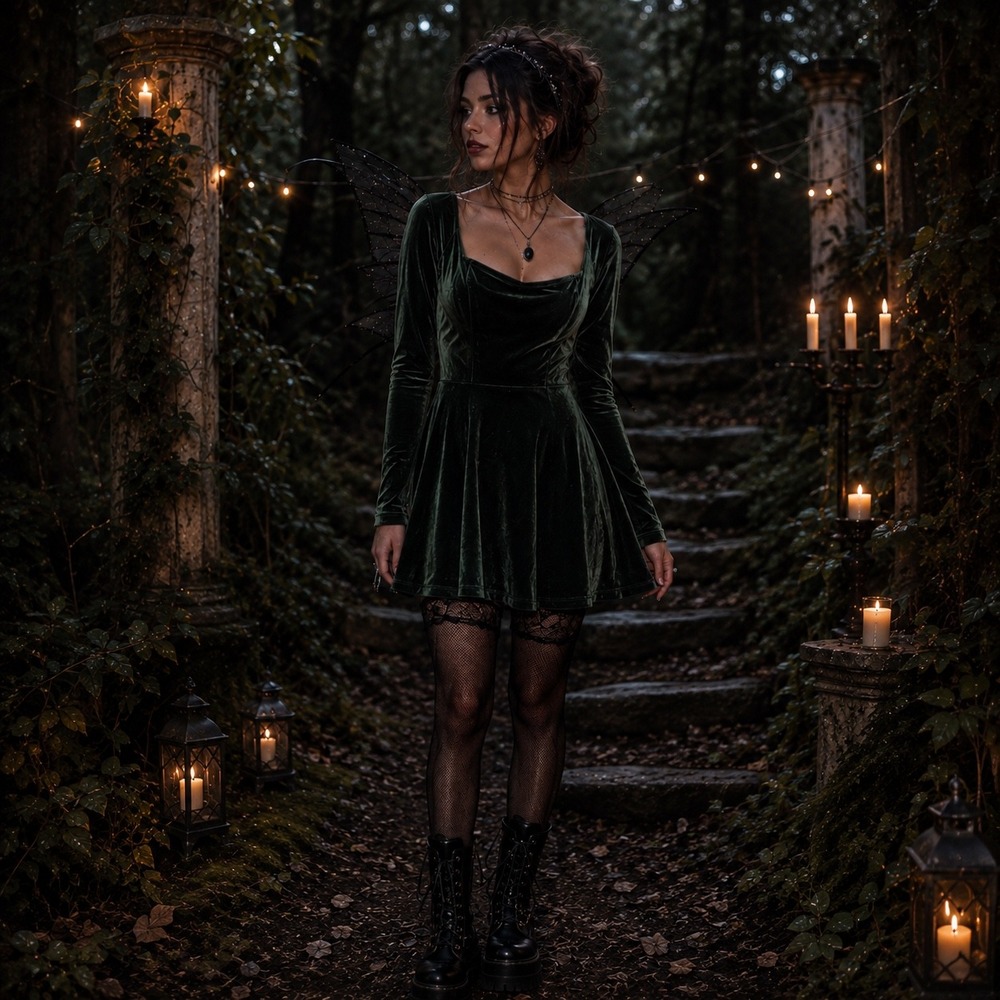 Old Navy Velvet Mini Dress Women S Emerald Green Fairy Grunge Goblincore Goth
